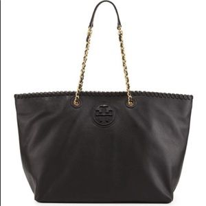 TORY BURCH* Leather large tote with gold chain Marion east west